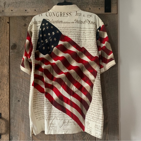 Men’s L COTTON TRADERS SPORT Polo Shirt Declaration of Independence S/S Flag EXC - Picture 9 of 11